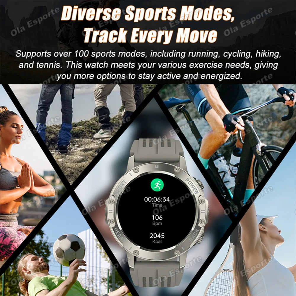 Military Smartwatch Men | AMOLED 360x360 | 100+ Sports Modes