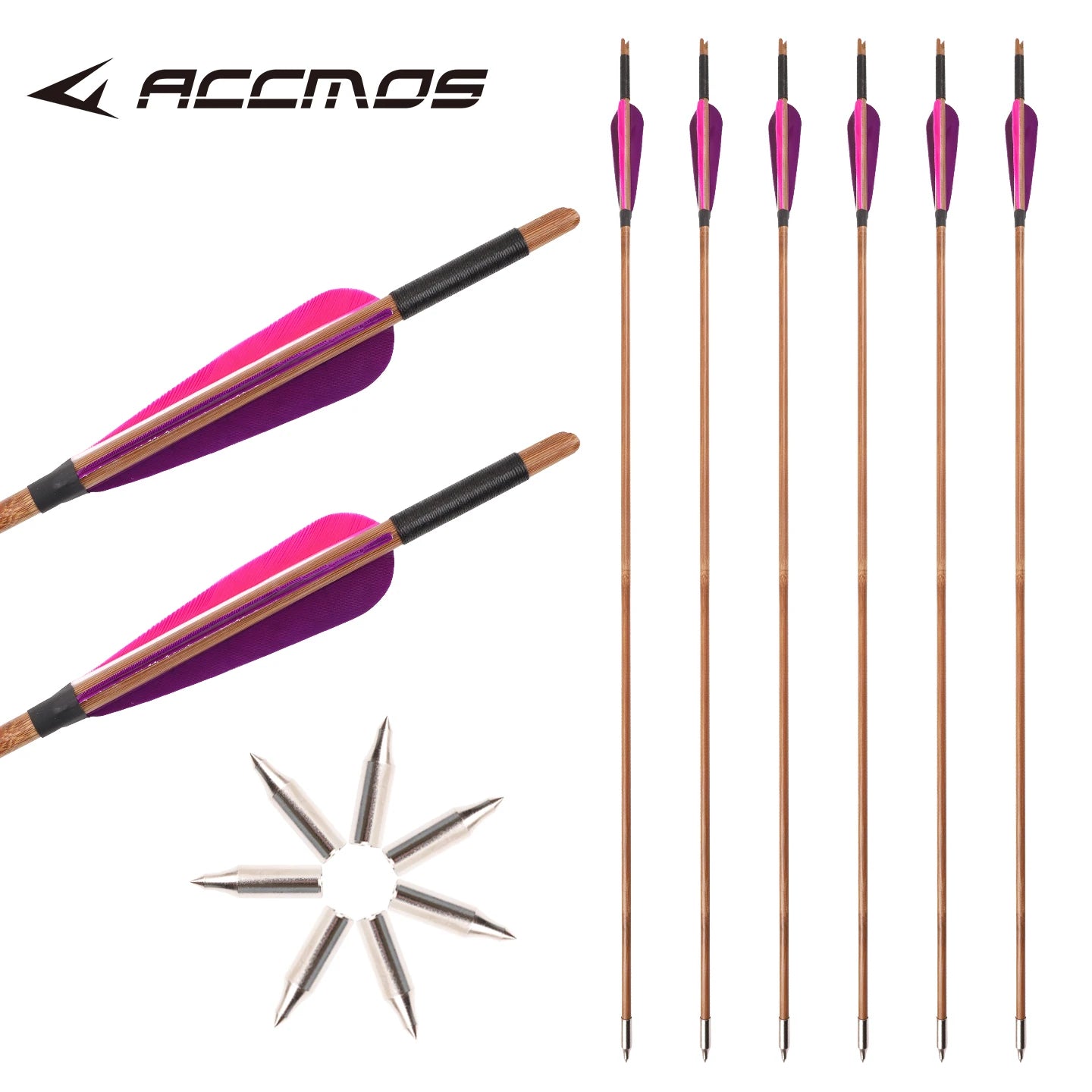 6 12 Bamboo Shaft Arrow 4-inch Purple Pink True Feather Bow Shooting