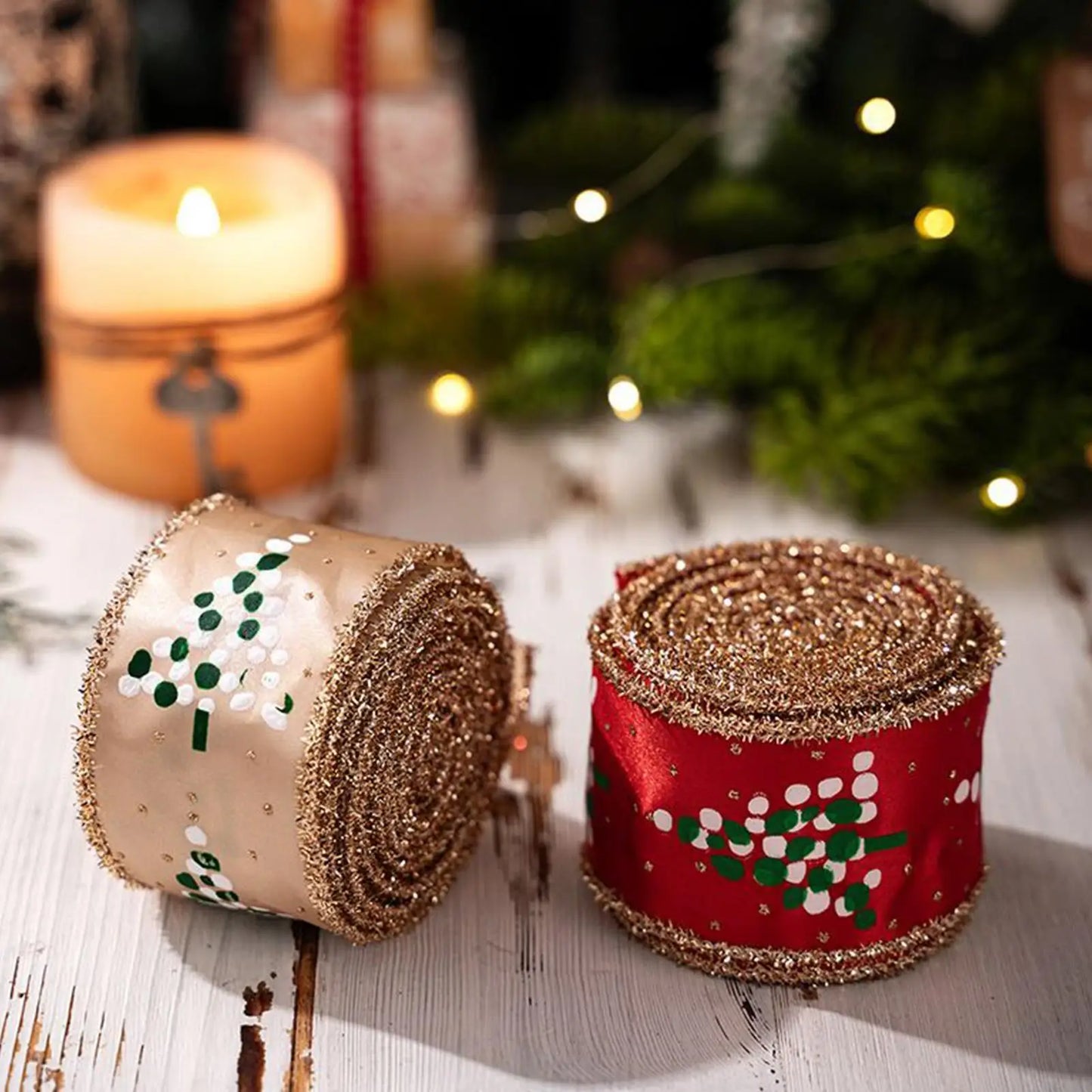 Christmas Wired Burlap Ribbon 2 Rolls – Holiday Craft & Tree Décor
