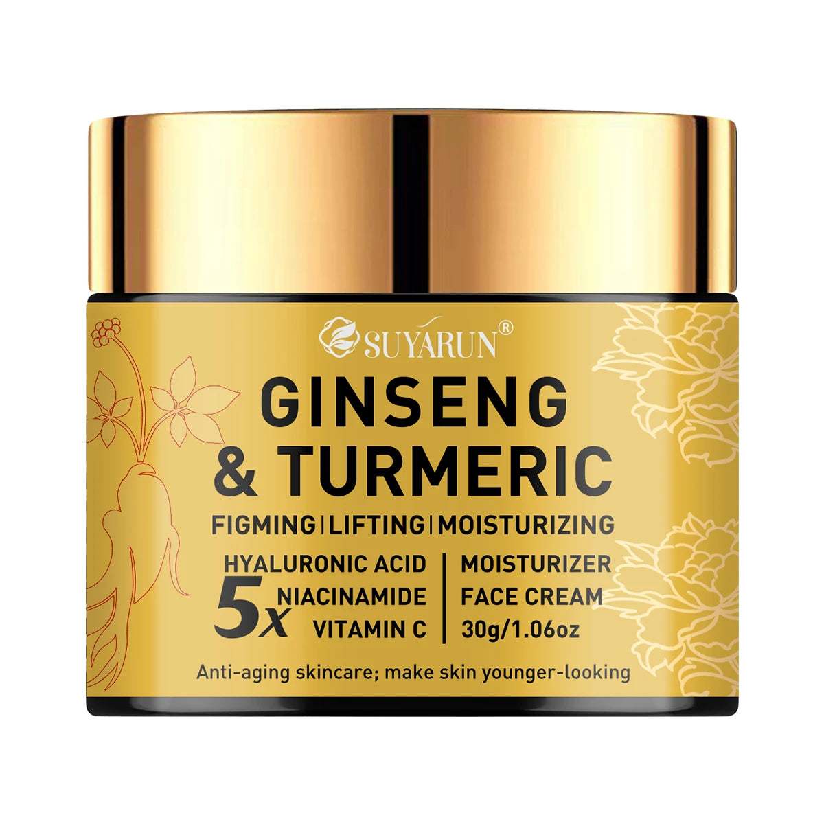 SUYARUN Ginseng Turmeric Face Cream - Anti-Aging Brightening Moisturizer, Natural Skincare for All Skin Types. Peaceful Pleasures Health and Wellness 30g