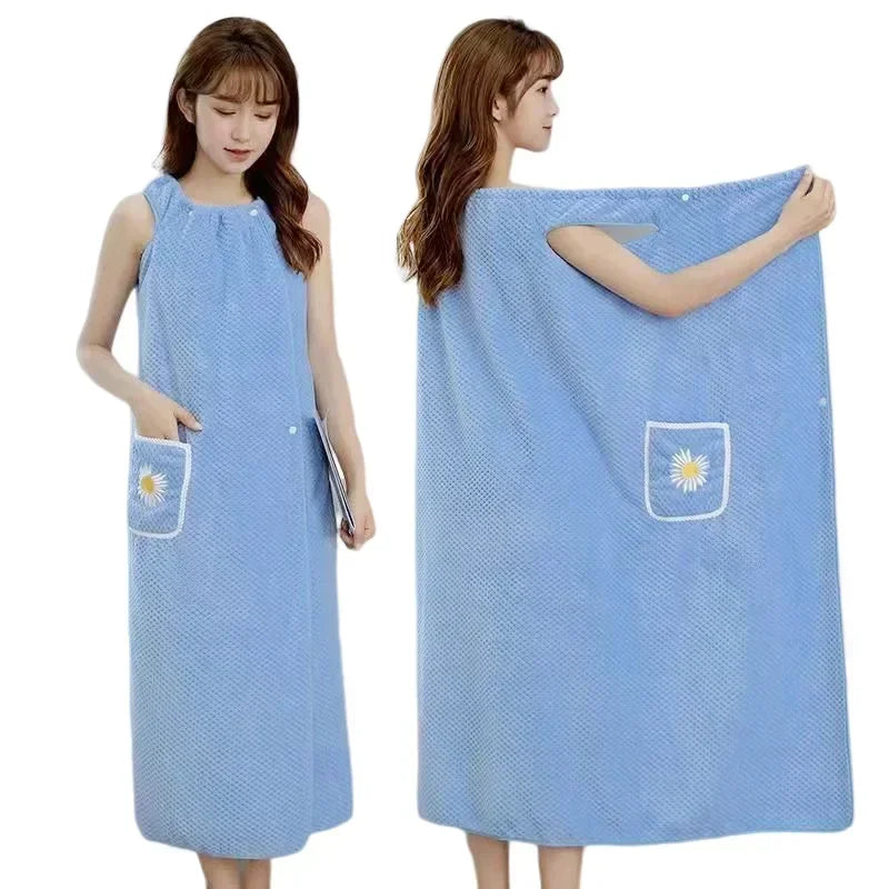Women's Wearable Bath Towel Wrap – Quick-Dry Cotton Bathrobe