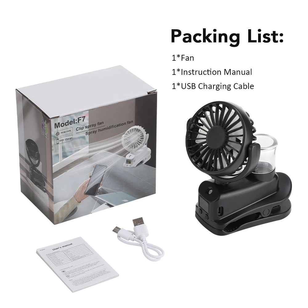 Misting Clip Fan for Baby Stroller, Portable Rechargeable USB Desk Spray Fan, Quiet 1200mAh Mini Air Cooler with LED Display Peaceful Pleasures Health and Wellness clip-on spray fan