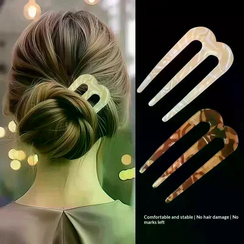 Vintage Resin 3-Tooth Hair Fork Comb | Non-Slip Hair Stick