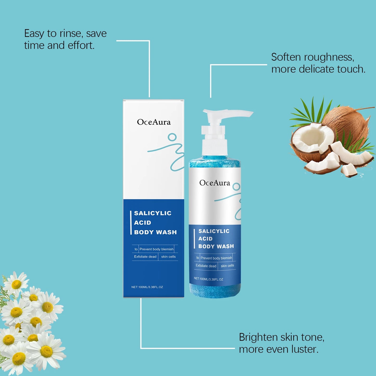 OceAura Salicylic Acid Body Wash | Exfoliating Shower Gel 100ml