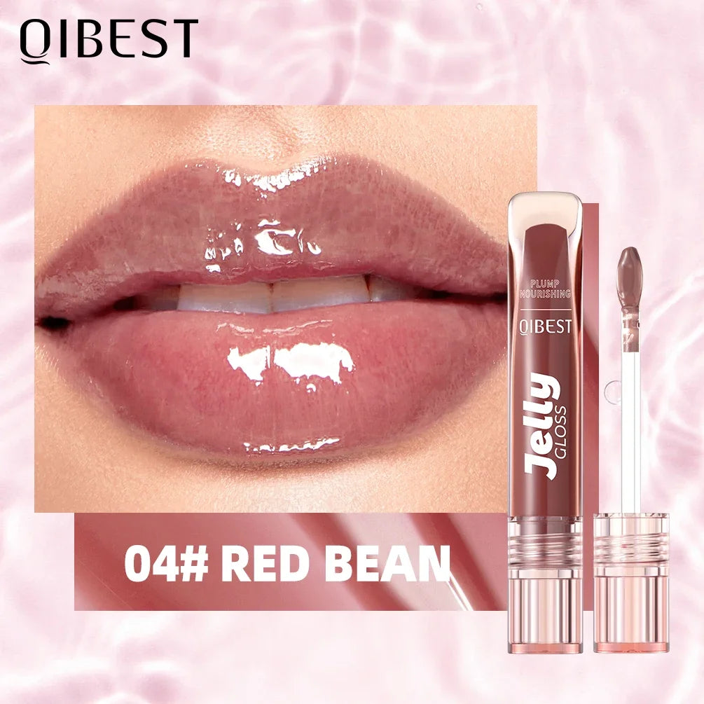 QIBEST Mirror Pearl Lip Gloss Long Lasting Moisturizing Lipstick Shine Glitter Lip Glaze Women Non Stick Cup Lip Tint Cosmetics Peaceful Pleasures Health and Wellness 04 Red Bean