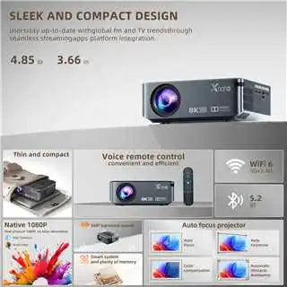 Xnano X1 350ANSI Android 9 BT5.0 Projector Support 8K Native 1080P Dual WiFi Auto Keystone Correction Portable Home Cinema Peaceful Pleasures Health and Wellness