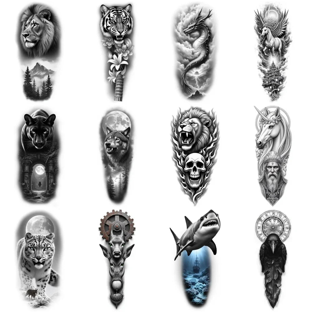 9-Piece Waterproof Temporary Tattoo Stickers – Wolf & Bear