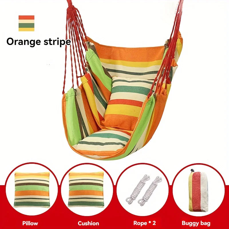 Outdoor Swing Hammock Chair Canvas Leisure Chair No Pillow Or Cushion Dormitory Hammock Swing Rocking Chair(With Storage Bag Peaceful Pleasures Health and Wellness Green Orange 2Pillow