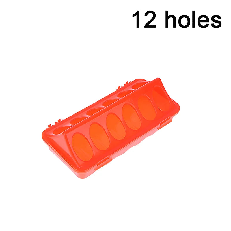 Household Red Double Row 12/18 Holes Poultry Ground Feeder Plastic Clamshell Feeding Chicken Groove Farm Breeding Supplies Peaceful Pleasures Health and Wellness 12 hole