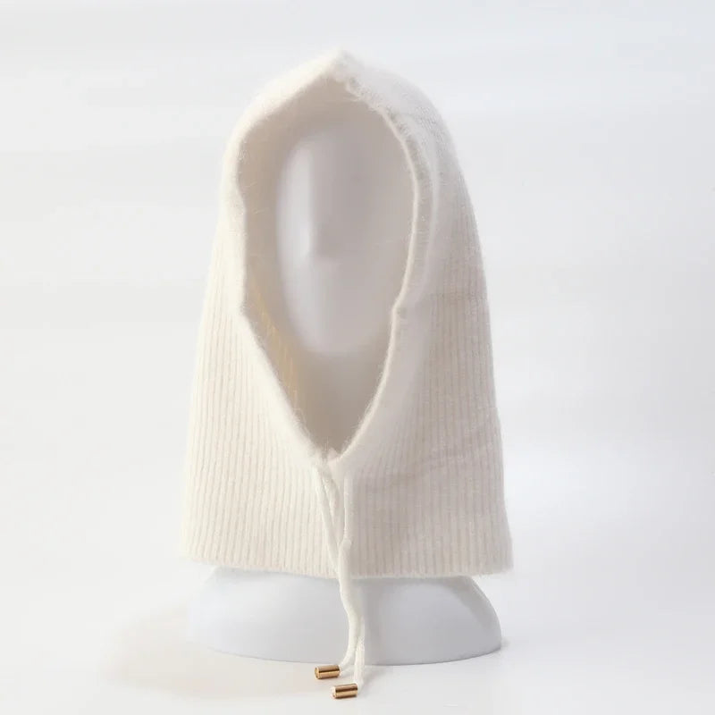 Women's Rabbit Fur Knitted Beanie Hood Hat | Winter Balaclava