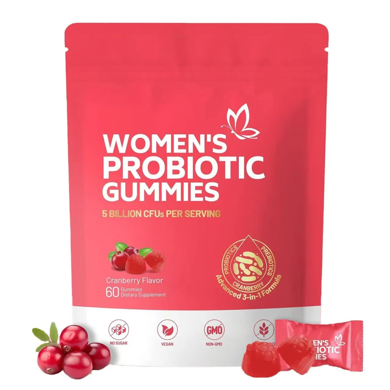 Women's Probiotic Gummies 5B CFUs Cranberry Prebiotic 60ct