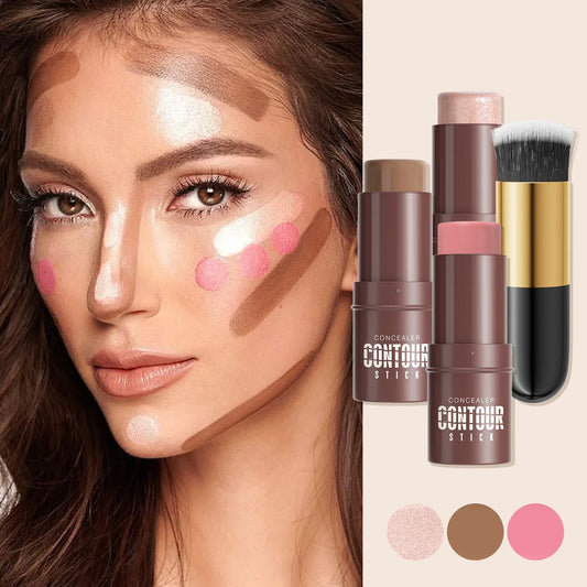 Hello Kiss 4-Piece Contour Stick Set – Highlighter, Blush & Bronzer Contour Makeup Set Oasis Select