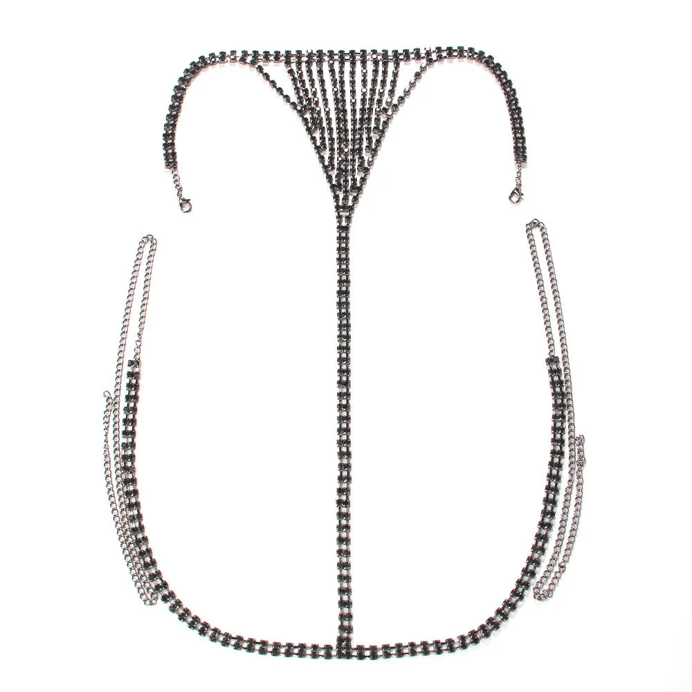 Rhinestone Heart Belly Chain | Crystal Waist Body Jewelry Body Chain Jewelry Peaceful Pleasures Health and Wellness Black Gun Plated