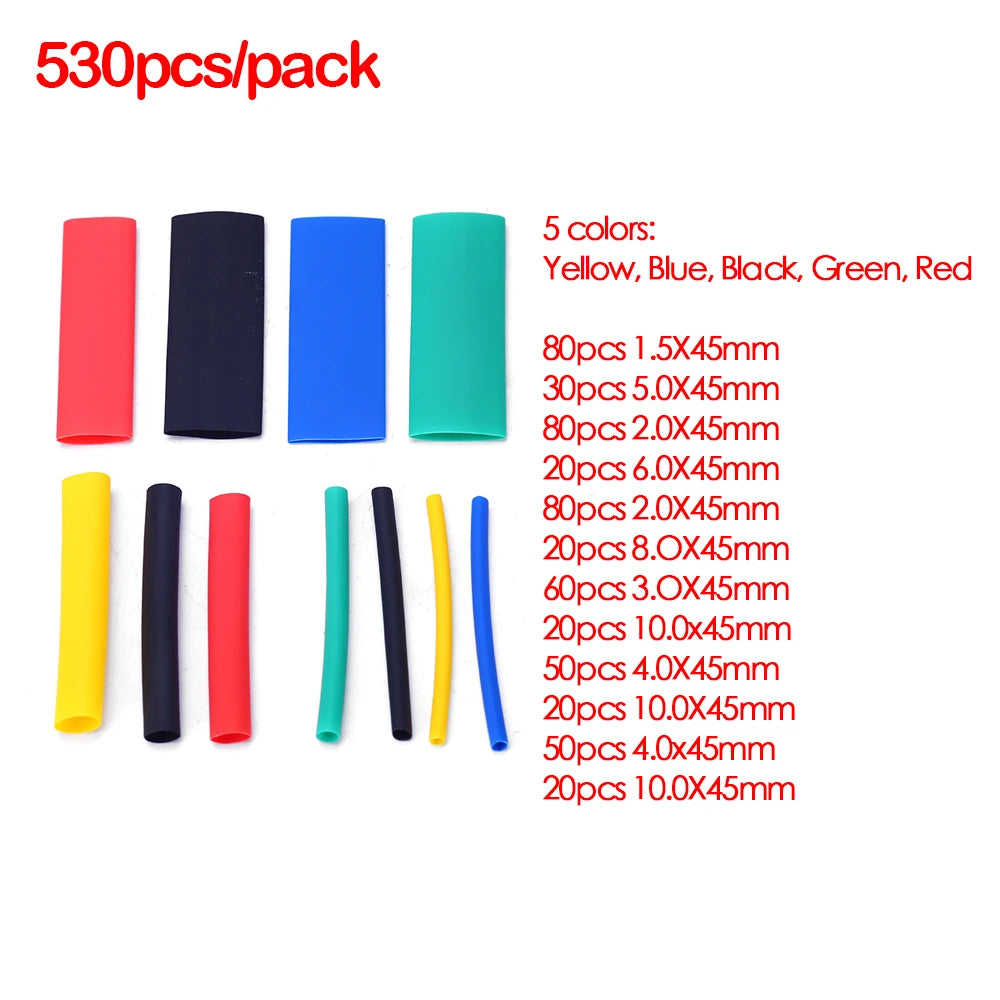 Heat-shrink Tubing Thermoresistant Tube Heat Shrink Wrapping Kit Polyolefin Shrinking Assorted Heat Shrink Tubing Wire Cable Peaceful Pleasures Health and Wellness 530PCS