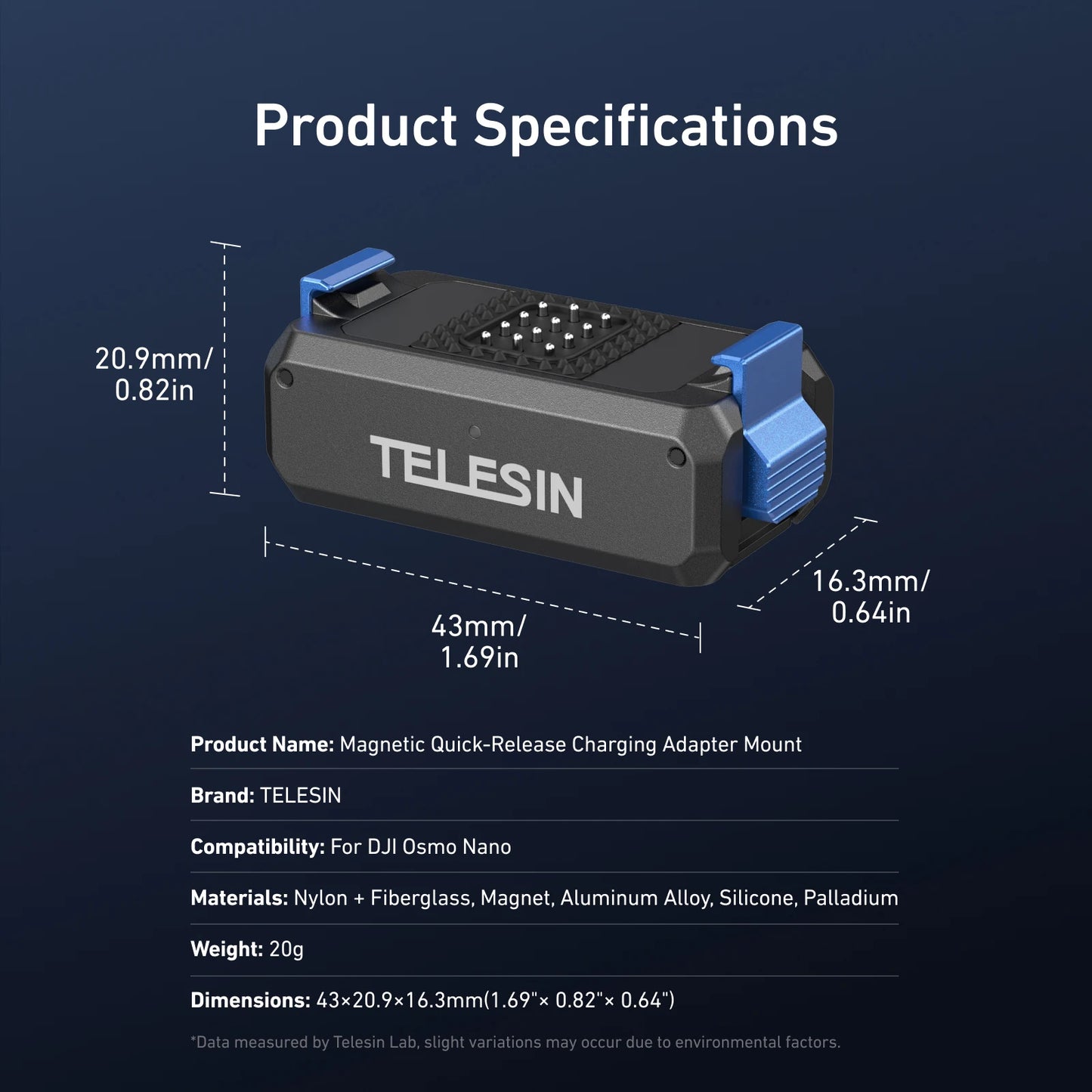 TELESIN Magnetic Qucik Release Two Claw Charging Adapter Mount For DJI OSMO Nano Accessories Dual Claw Interface Peaceful Pleasures Health and Wellness Charging adapter