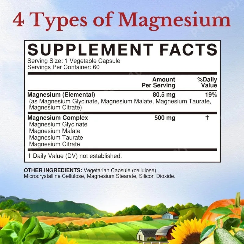 Magnesium Complex 500mg Glycinate Malate Taurate Citrate | 60 Caps