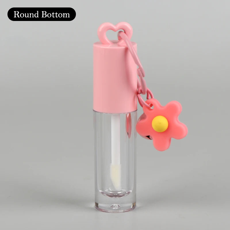 2.5ml Pink Heart-shaped Lip Enamel Tube With Keychain And Brush Rod Lip Gloss Tube Empty Bottle Lips Glaze Container Makeup Tool Peaceful Pleasures Health and Wellness Chain round Pink