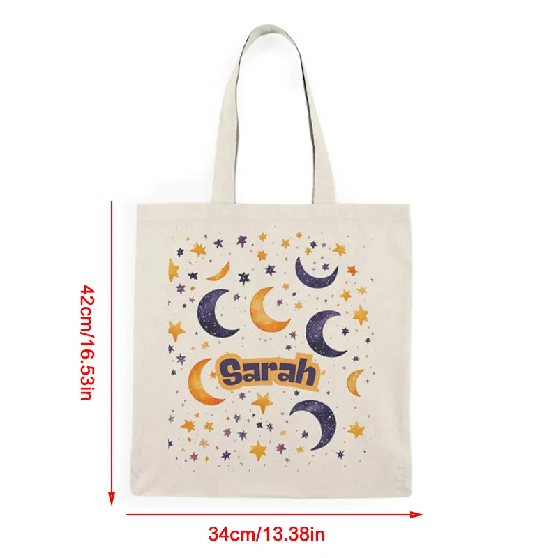 Personalized Eid Canvas Tote Bag | Moon Stars Ramadan Gift Personalized Canvas Tote Peaceful Pleasures Health and Wellness