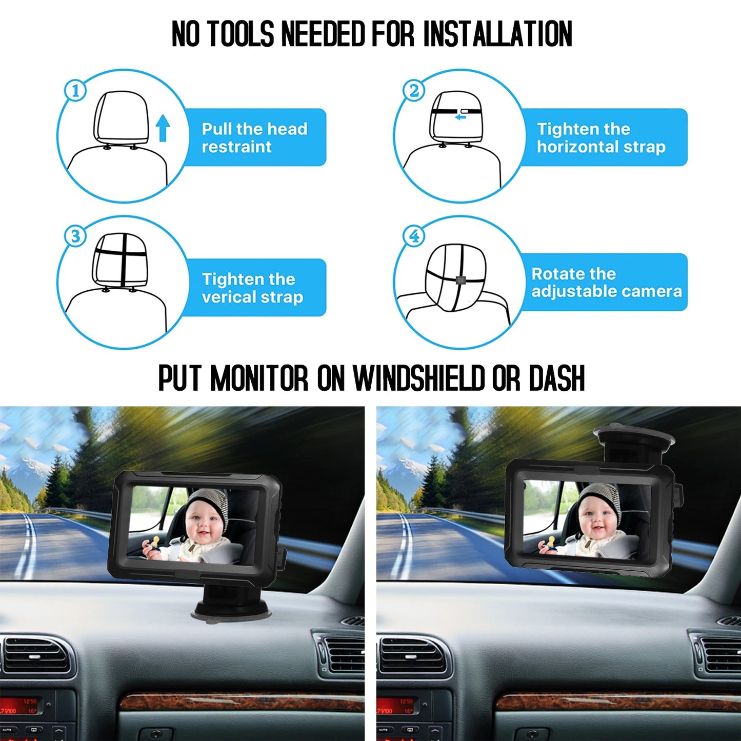 KKMOON 1080P Baby Car Monitor | 4.3" Night Vision Camera