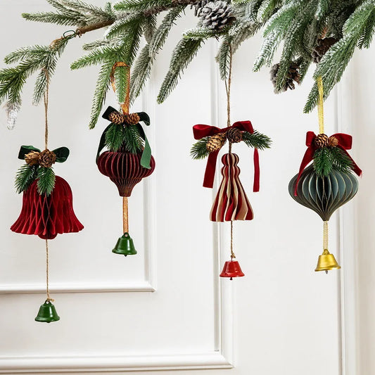 Christmas Honeycomb Bell Ornament – Paper & Velvet Hanging Decor Christmas Ornament Oasis Select