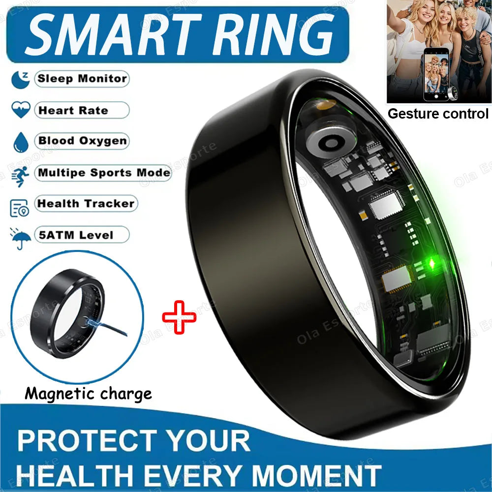 2025 Smart Ring Blood Pressure Heart Rate Sleep Monitoring Smartring IP68 & 5ATM Waterproof Multi-sport Mode Smartring Man Women Peaceful Pleasures Health and Wellness Black Cable 10