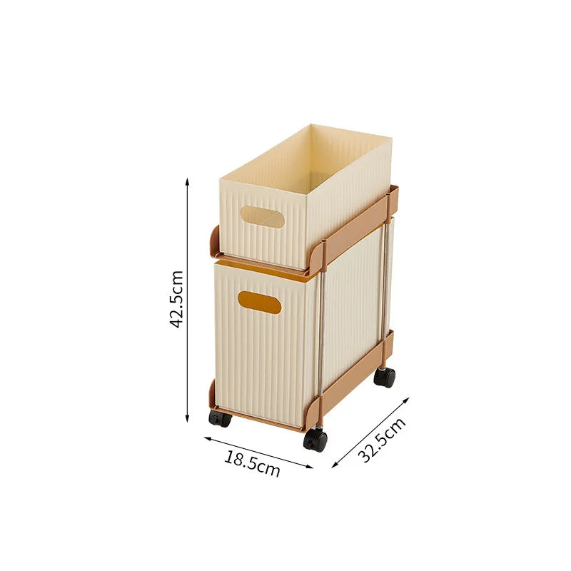 Space Saving Pull Out Mobile Drawer Under Desk Slim Trolley No Assembly Required Snack Toy Storage Cabinet for Home Peaceful Pleasures Health and Wellness 2 Layer B With Wheel