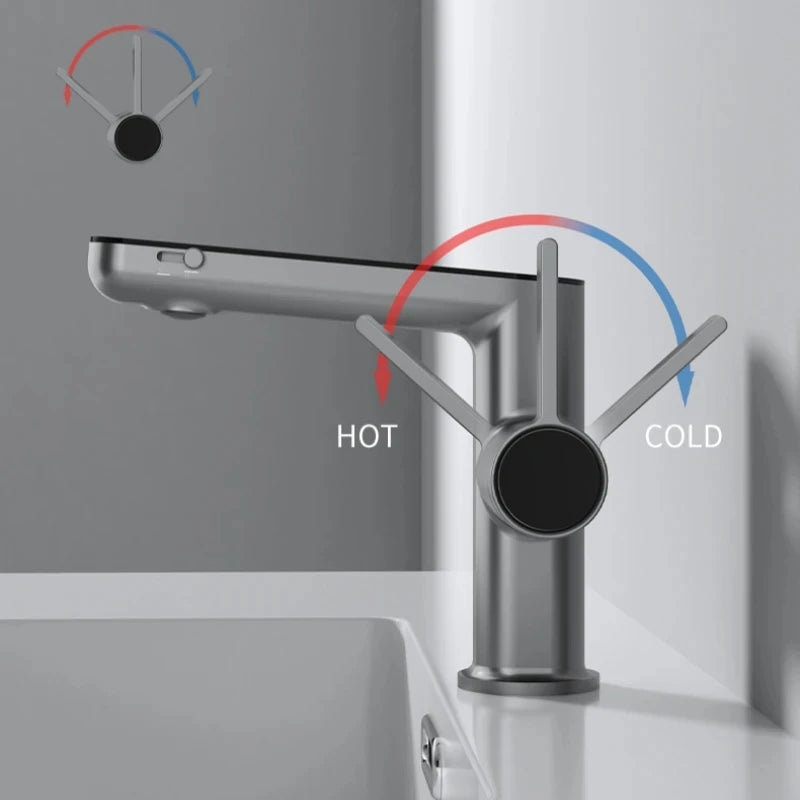 LED Digital Temperature Display Basin Faucet | Hot & Cold Mixer