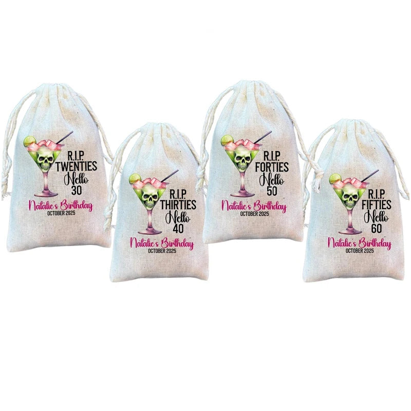 Personalized Halloween Birthday Hangover Kit Bags | RIP 30 40 50 60 Party Favor Bags Peaceful Pleasures Health and Wellness