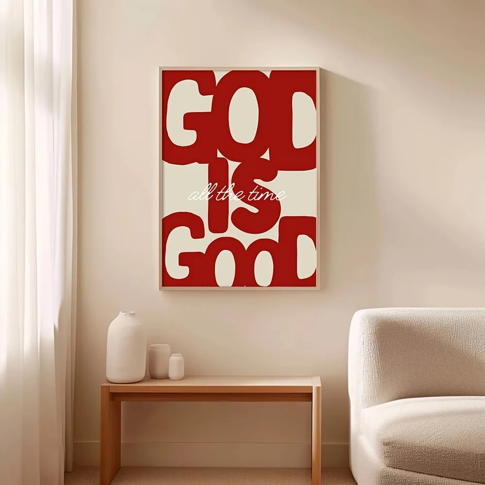 Modern,Retro Red God is Good Christian Quote Wall Art Print Canvas Painting Poster Picture For Bedroom,Living Room Home Decor Peaceful Pleasures Health and Wellness