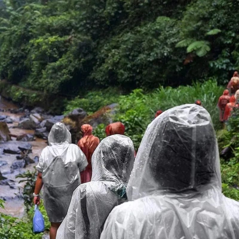 6-Pack Disposable Waterproof Rain Poncho | Clear Hooded Raincoat