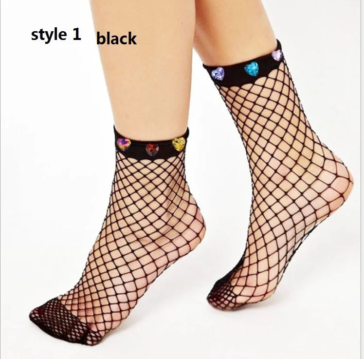 1pairs/2PCS Chic Streetwear Women's Harajuku Breathable Rivet Fishnet Socks.Sexy Hollow out Nets Socks Ladies Mesh Sox Hosiery Peaceful Pleasures Health and Wellness 8 16 China Mainland
