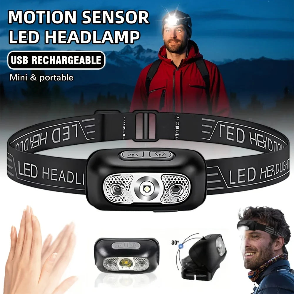 Motion Sensor LED Headlamp – USB Rechargeable, 250LM IPX4
