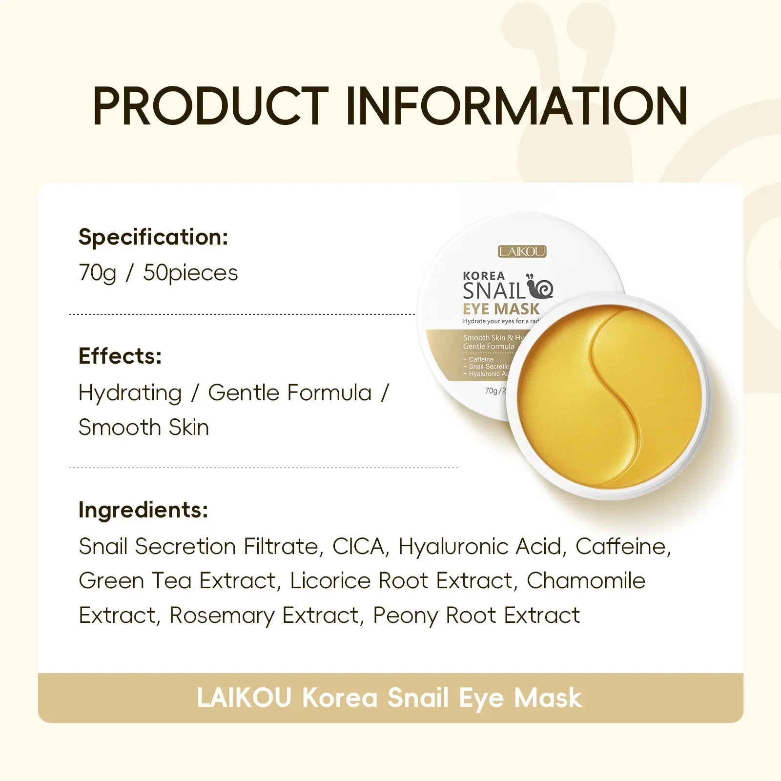 LAIKOU Under Eye Mask – Snail or Sakura, Anti-Aging & Dark Circle Reducer Peaceful Pleasures Health and Wellness