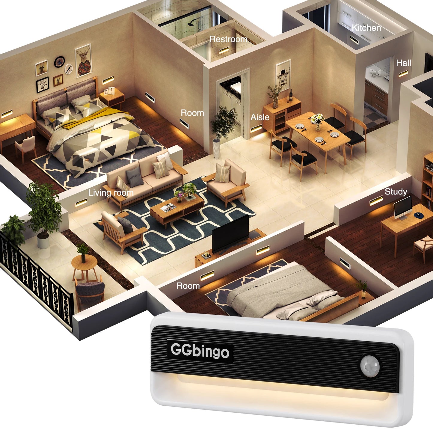 GGbingo Human Body Induction Night Light Multi-light Linkage Type-C Charging Footlights Wall Lamp 6000K Cabinet Light Peaceful Pleasures Health and Wellness