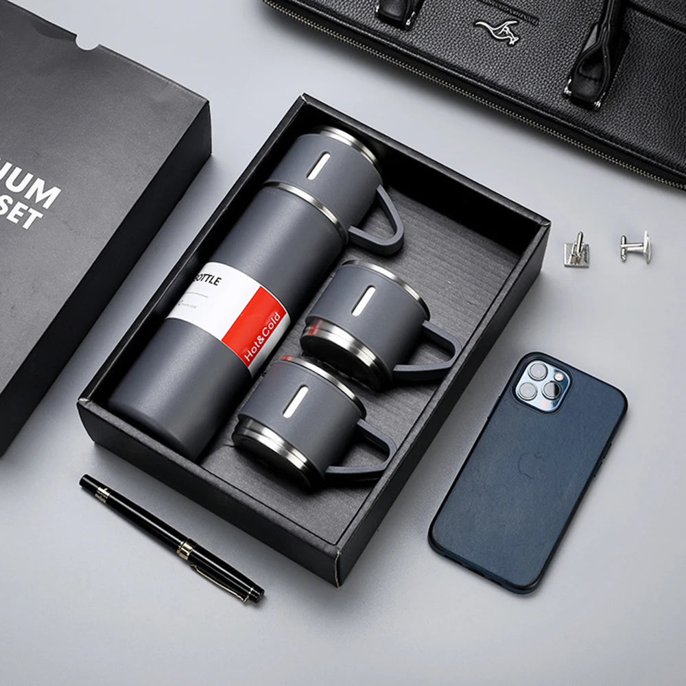 One Cup Three Lid Thermos Cup Set 304 Stainless Steel Handle Lid Gift Cup Men's And Women's Portable Gift Box Set Peaceful Pleasures Health and Wellness