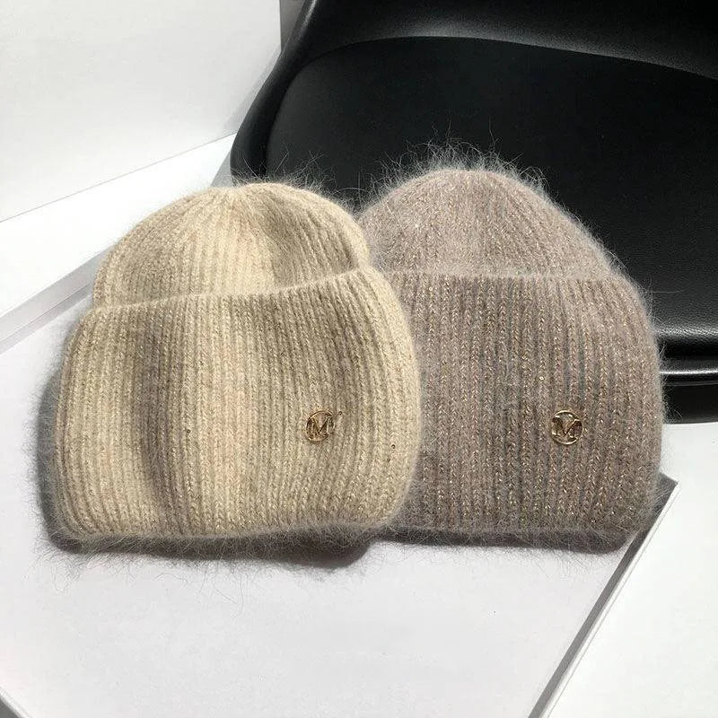 Women's Real Rabbit Fur Knitted Beanie | Sequin Winter Hat