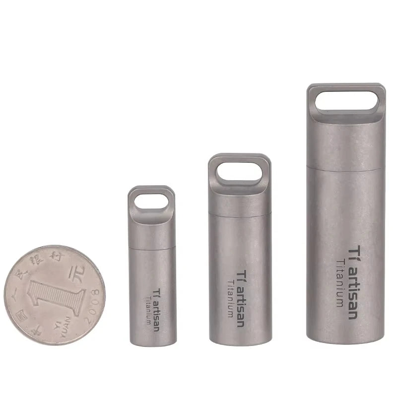 Tiartisan Titanium Mini EDC Tools Portable Sealed Medicine Bottle Home Outdoor Pill Box Waterproof Titanium Pill container Peaceful Pleasures Health and Wellness