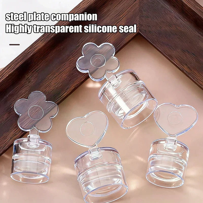 Transparent Nail Stamper With Scraper Heart Flowers Shaped Jelly Silicone Head Stamp For French Nails Printing Peaceful Pleasures Health and Wellness