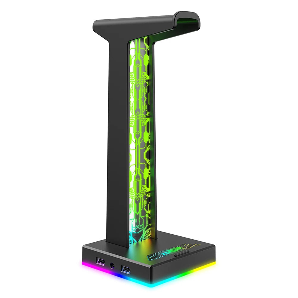 RGB Gaming Headphone Stand 10 Lighting Modes Computer Headset Stand with USB Ports Headphone Holder for Gaming PC Accessories Peaceful Pleasures Health and Wellness