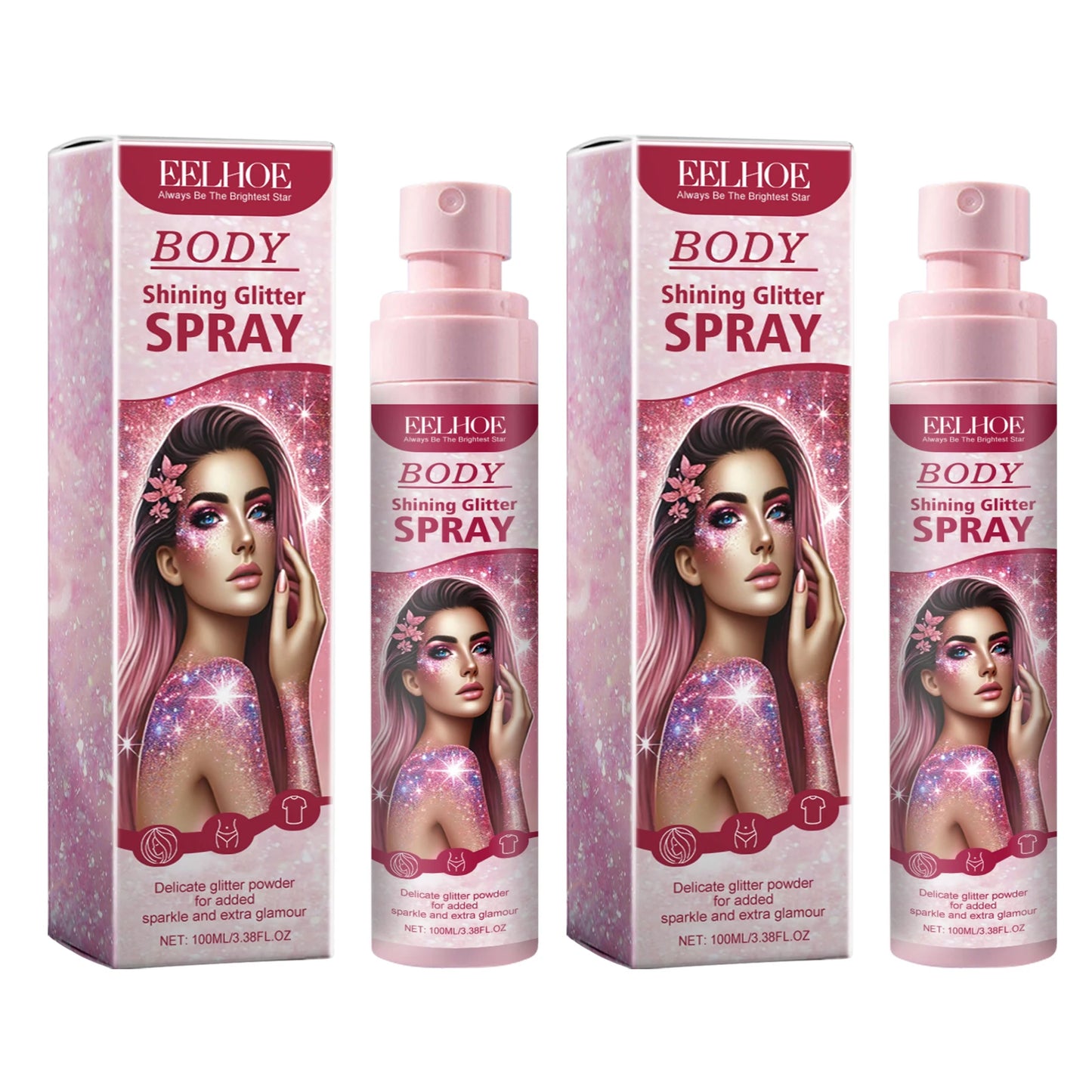 Makeup Glitter Spray Instantly Enhancing Radiance Emit Charming Radiance Quick Drying Brightening Waterproof Party Glitter Spray Peaceful Pleasures Health and Wellness 2 X 100ml Boxed