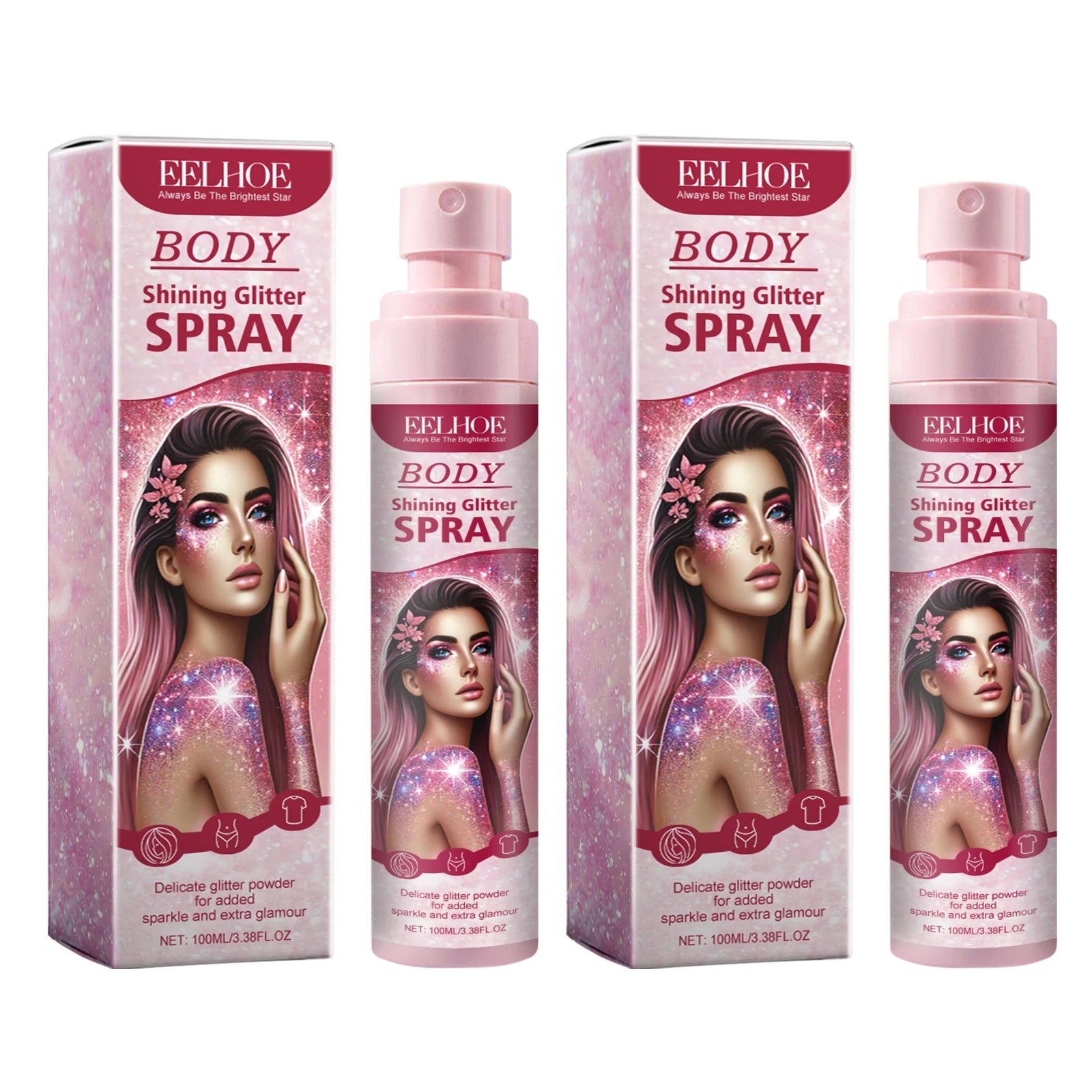 Makeup Glitter Spray Instantly Enhancing Radiance Emit Charming Radiance Quick Drying Brightening Waterproof Party Glitter Spray Peaceful Pleasures Health and Wellness 2 X 100ml Boxed