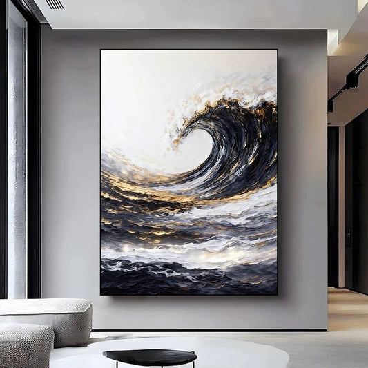 Modern Hand Painted Canvas Oil Painting Abstract Big Waves Wall Art Home Decor Mural Living Room Bedroom Porch Hanging Poster Peaceful Pleasures Health and Wellness no frame 100cmx200cm