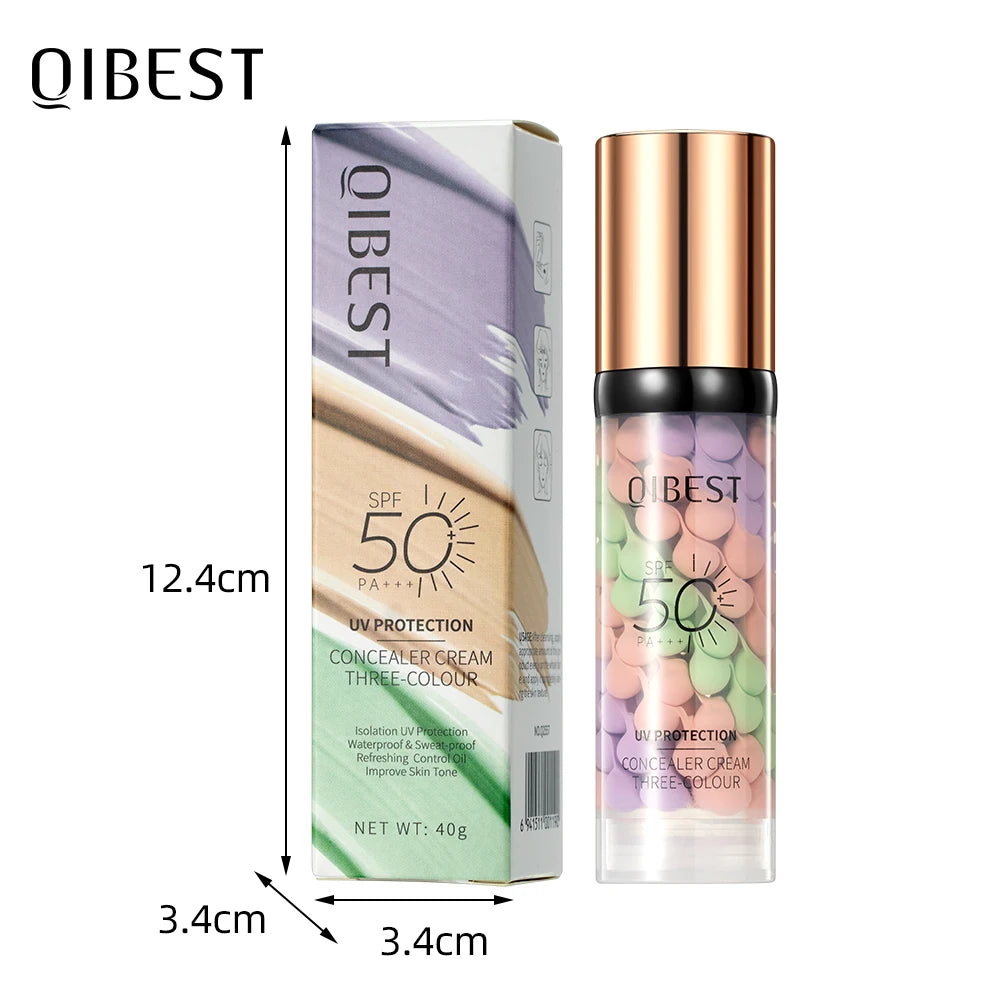 QIBEST Three Color Liquid Concealer Mixed Isolation Lotion Makeup Invisible Pore Moisturizing Bright Skin Face Primer Foundation Peaceful Pleasures Health and Wellness