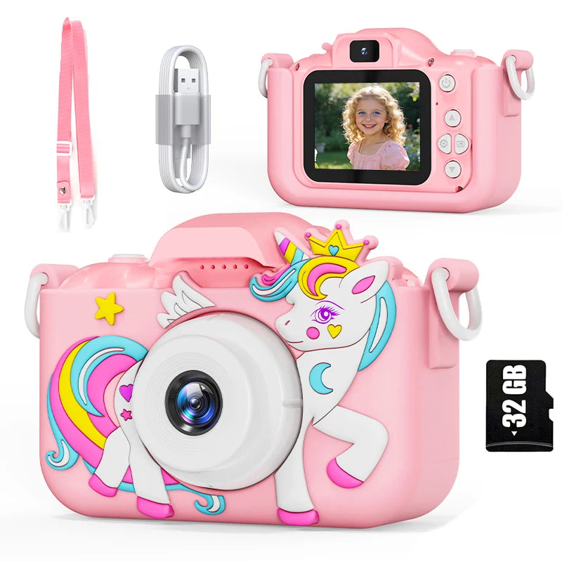 Kids Camera 1080P Video Mini Digital Camera Educational Toy Cameras With 32G Card Silicone Case for Girls Festival Birthday Gift Peaceful Pleasures Health and Wellness Pink04 32G Card