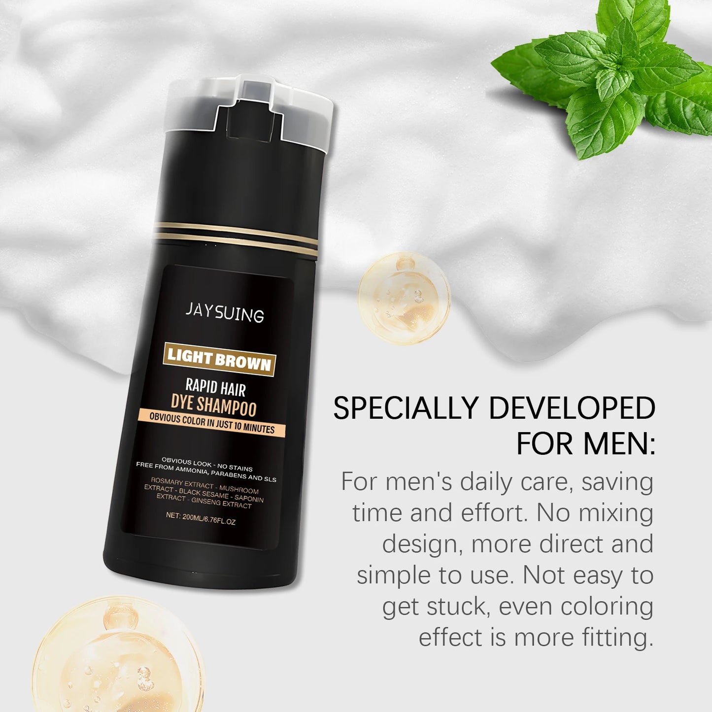 Jaysuing Men's 2-in-1 Brown Hair Color Shampoo | Gray Coverage