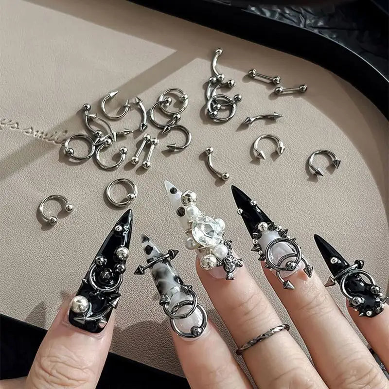 3D Punk Metal Nail Charms Retro Circle Black White 30/60pc