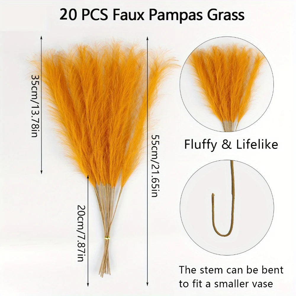 20Pcs Artificial Pampas Grass 21.6" | Fluffy Boho Home Decor