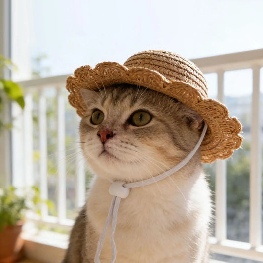 Adjustable Pet Straw Hat for Small Dogs & Cats | Sun Cap Pet Sun Hat Oasis Select