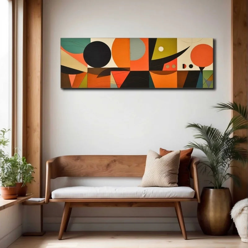 Mid Century Modern Panoramic Print, Modern Canvas Poster Print, Abstract Art, Geometric Wall Art, Boho Wall Decor,Large Wall Art Peaceful Pleasures Health and Wellness