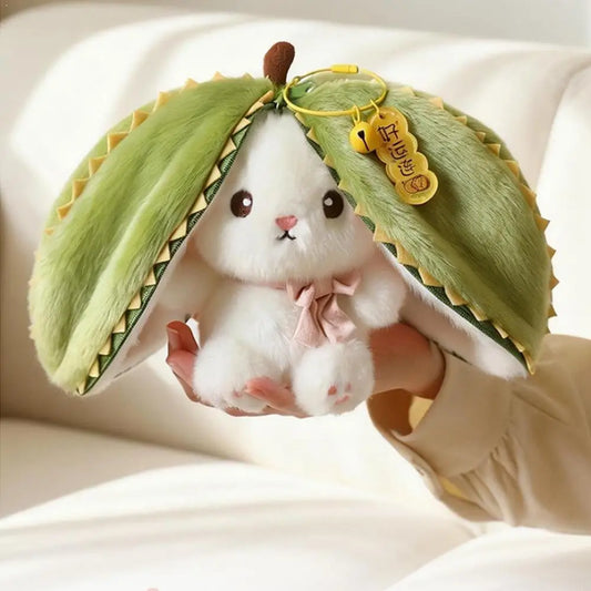 Cute 2 1 Transformable Fruit Rabbit Plush Keychain Soft Fluffy Bunny Peaceful Pleasures Health and Wellness